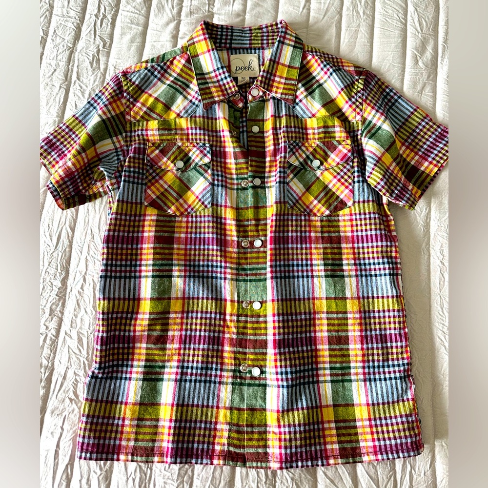 🍎 Peek short sleeve, snap button down- Boys XL